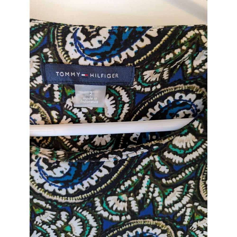 Tommy Hilfiger Womens Paisley Sleeveless‎ Ruffle Hem Shift Dress Blue Green - Picture 4 of 7